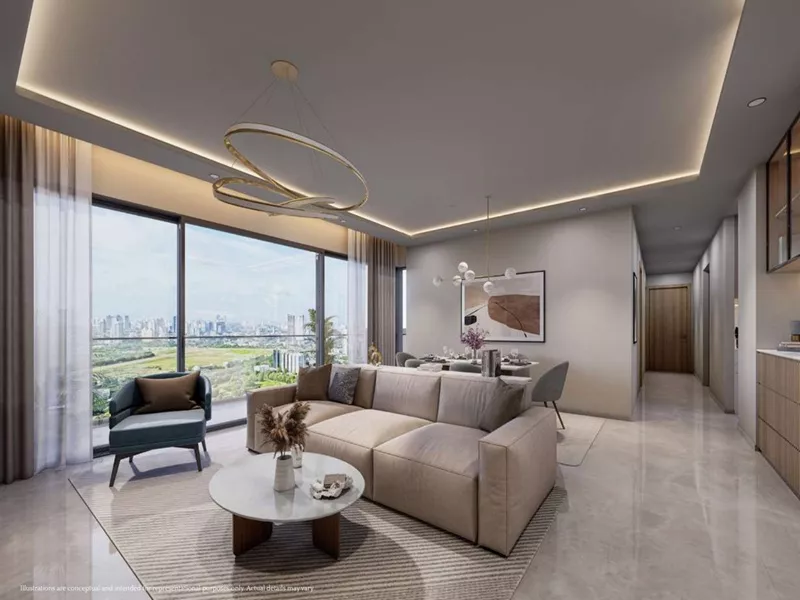 Emaar Serenity Hills luxury apartment living room with modern interior design