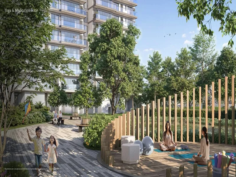 Emaar Serenity Hills yoga and meditation area with lush green landscape